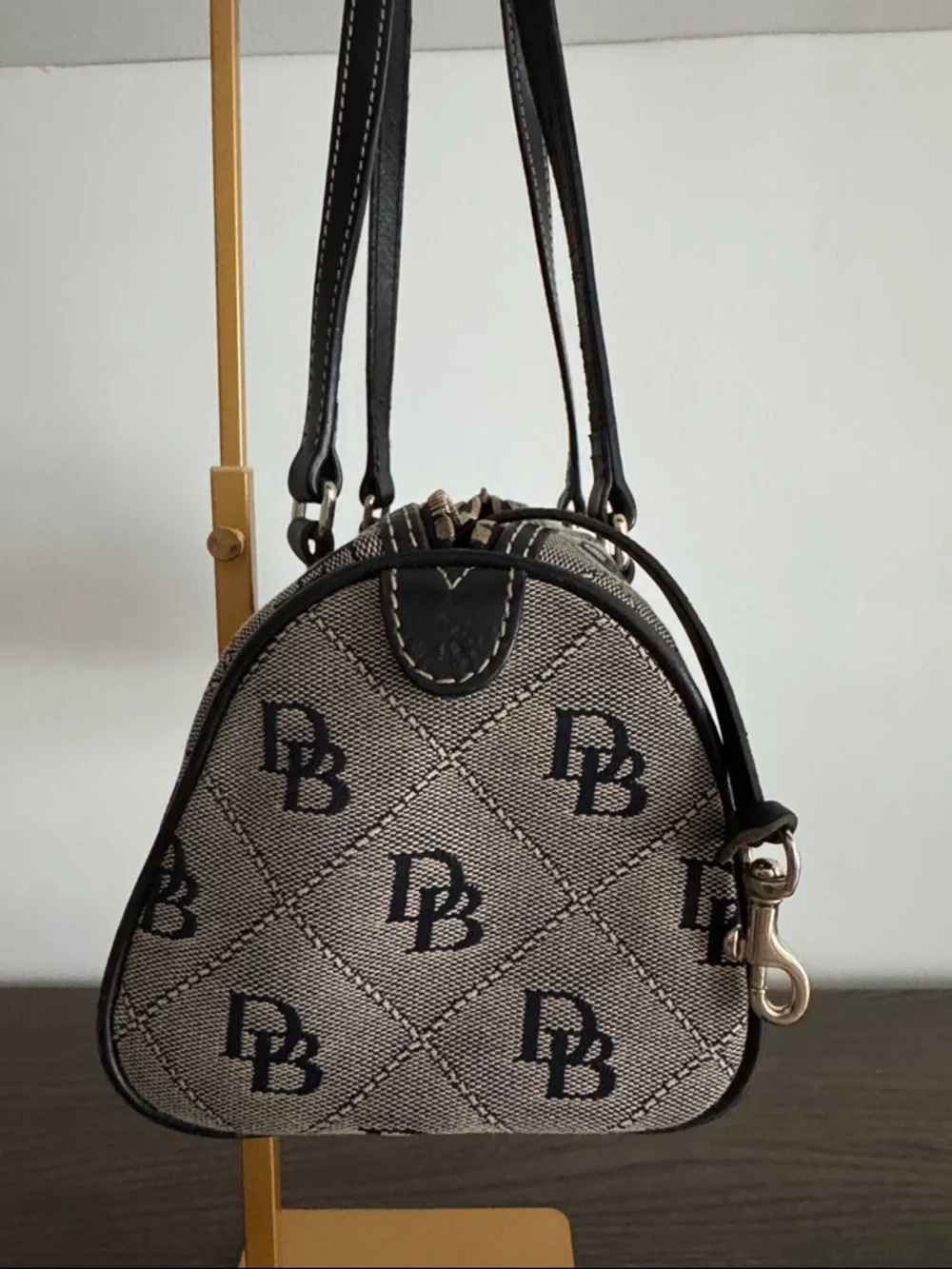 Dooney & Bourke Canvas Leather Duffel Barrel purse Monogram Black/Gray - Picture 2 of 10